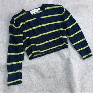 Reference Point cropped fuzzy vneck sweater lime